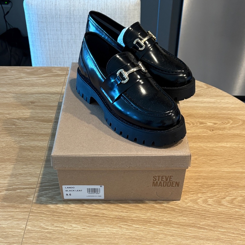 Steve Madden Glossy Black Slip-On Loafers